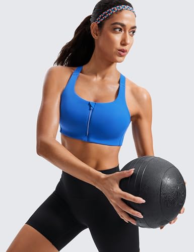 Image of CRZ YOGA Womens Zip Front High Impact Sports Bra - Molded Cup Adjustable Convertible Straps Wireless Workout Yoga Crop Top