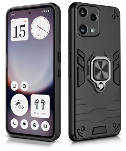 Image of WOW IMAGINE Shock Proof Back Case Mobile Cover for Nothing Phone 3A Lite | Back Cover Case (Tough Armor | Hybrid PC + TPU | Ring Holder & in-Built Kickstand | Black)