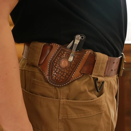 TOURBON Leder-Taschenmesser, Etui, Klappmesser, Holster, EDC-Werkzeug, Taschenmesser, Gürteltasche, handgefertigtes Geschenk