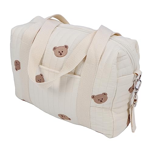 Organisateur De Poussette Universel Ours - Sac à Langer Brodé Grande Capacité Avec Fermeture Éclair, Poches Zippées, Rangement Couches, Téléphone, Clés Pour Maman