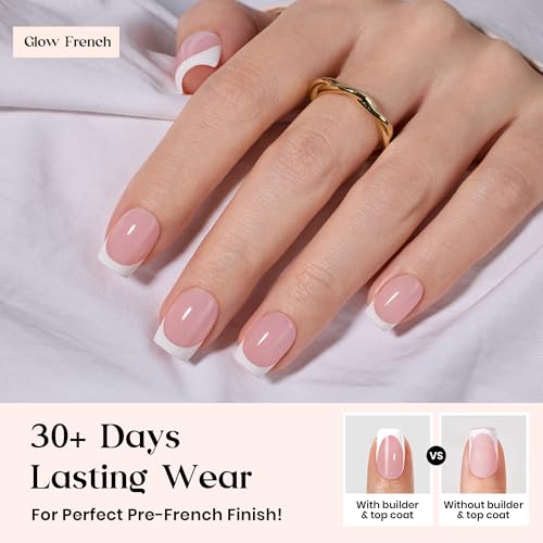 Image of Beetles X Press Plus Gel Nails Kit - Pearl French | Pink Short Square French Tip Press On Nails | 150Pcs 15 Sizes All-in-One Kit with Nail Glue,Remover,Builder Top Coat,Nail Lamp Gift for Women