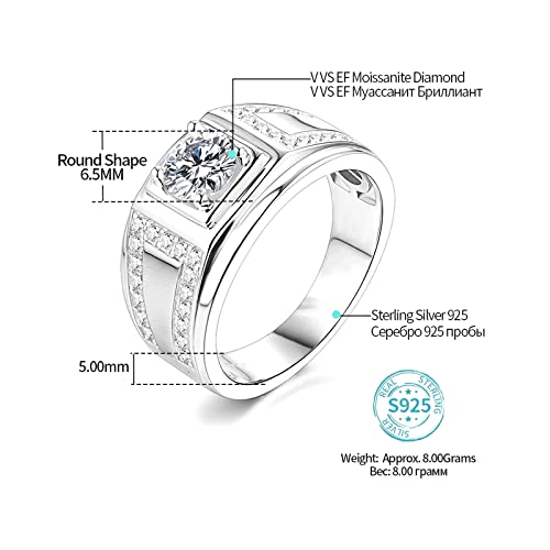 Atta Gems Moissanite Engagement Rings For Men,1.0 Ct D Color Round Cut Wedding Band 14K White Gold Plated 925 Sterling Silver Rings Anniversary Rings #TOP1