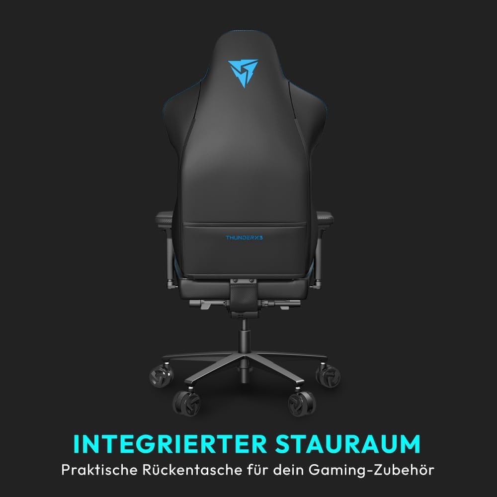 ThunderX3 Core Racer Ergonomic Gaming Chair, back view showing integrated storage