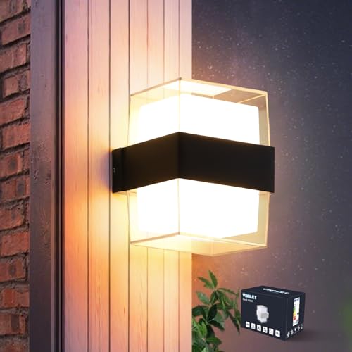 VivaLet LED Aplique Pared Interior, 12W 1200LM Lampara Exterior Moderna, IP65 Apliques Pared, 3000K Up and Down Iluminación, Luz Exterior Pared para Salón Dormitorio Jardin Balcón Baño, Negro 1 Pack
