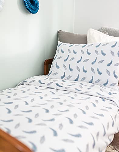 The Gilded Bird Bettwäsche-Set für Kinderbett, Boho-Federn, Blau Cover