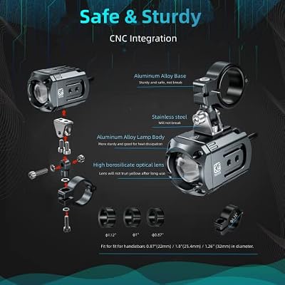 Kewig Motorcycle Auxiliary LED Light Kit Driving Spotlights White/Amber Fog Light with Mount Brackets Wire Harness Waterproof 60W Offroad Work Lights Compatible with Motorcycle J-eep Car Truck