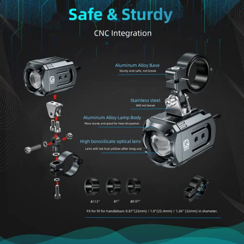 Kewig Motorcycle Auxiliary LED Light Kit Driving Spotlights White/Amber Fog Light with Mount Brackets Wire Harness Waterproof 60W Offroad Work Lights Compatible with Motorcycle J-eep Car Truck