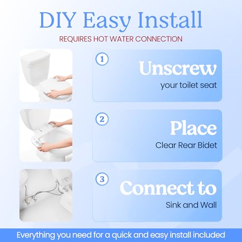 Image of CLEAR REAR Bidet Attachment for Toilet Seat - Non-Electric with Self Cleaning Nozzle, Leak Proof Connectors, Adjustable Water Spray, Rear & Feminine Wash - Hygienic Bathroom Upgrades (Warm & Cold)