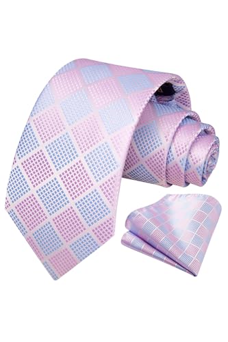 Image of HISDERN Ties for Men Formal Business Plaid Checked Mens Ties and Pocket Square Set Classic Wedding Necktie Handkerchief