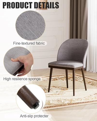 Image of Upholstered Dining Chairs Set of 6 - Modern Dining Room Chairs, Mid-Back Restaurant Kitchen Chairs with Wooden Legs, Light Grey