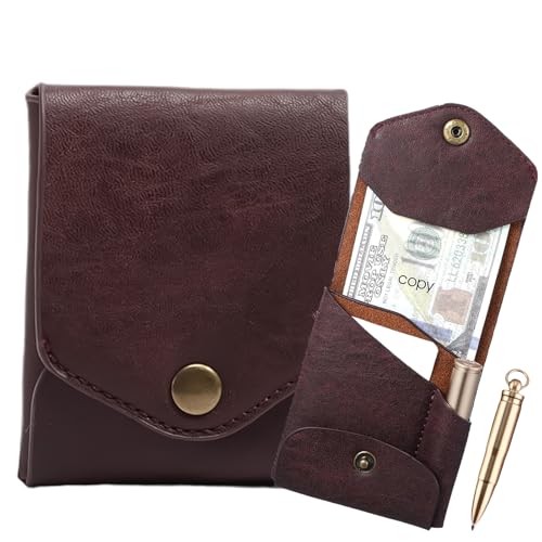 Vintage Handmade Leather Wallet, Multifunctional Compact Wallet for Men, Slim Minimalist Wallets, Built-In Pen Slot, Holds 4-12 Cards + Cash, for Daily Commuting, Business, Travel (1PC)