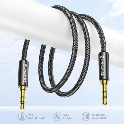 Image of Syncwire 3.5mm Nylon Braided Aux Cable (3.3ft /1m,Hi-Fi Sound), Audio Auxiliary Input Adapter Male to Male Cord for Headphones, Car, Home Stereos, Speaker, iPhone, iPad, iPod, Echo & More - Black