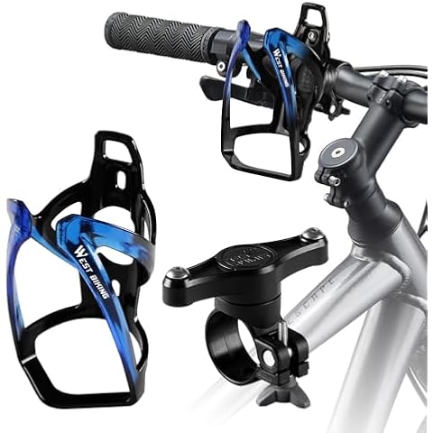 Chemini Bike Water Bottle Holder Universal Lightweight PC Plastic with Mounting Screws 360° Rotatable Adaptors Bracket Mountain Bicycle,Motorcycle-Black&Blue Cover
