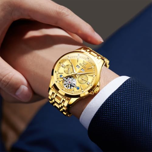 Image of OLEVS Automatic Watches for Men Luxury Skeleton Multi-Function Mechanical Watch Self Winding Date Waterproof Luminous Mens Watch