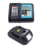 18V 1.5Ah Battery BL1815 BL1815N and Rapid Charger DC18RC with LED Replacement for Makita Job Site Radio DMR109 DMR108 RMB100 BMR107 DMR106 BMR100 196235-0 LXT Li-Ion Battery
