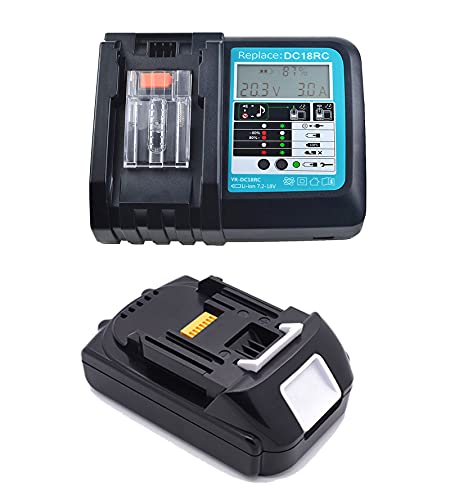 18V 1.5Ah Battery BL1815 BL1815N and Rapid Charger DC18RC with LED Replacement for Makita Job Site Radio DMR109 DMR108 RMB100 BMR107 DMR106 BMR100 196235-0 LXT Li-Ion Battery