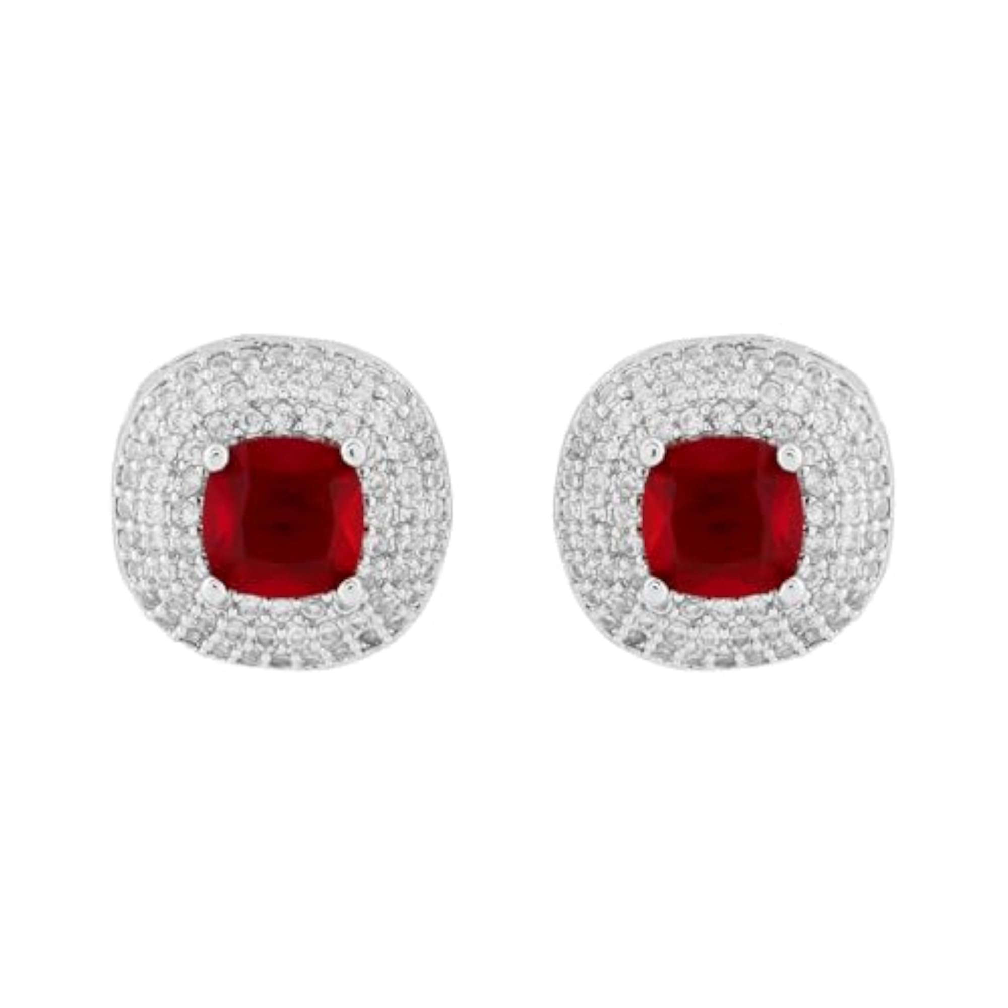 Celeste Silver Red Stone Necklace Set
