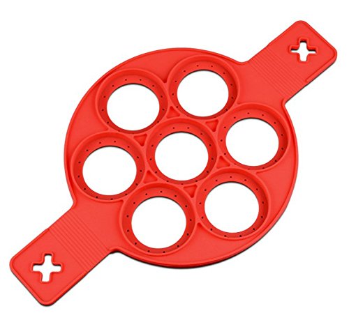 Nonstick Silicone Pancake Ring, Fried Egg Mold Egg Ring Egg Shaper, Perfect Pancakes Mold As Seen On TV New (Red)