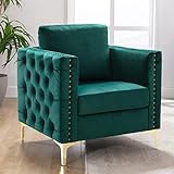 Merax Modern Velvet Armchair Tufted Button Accent Chair Club Chair with Steel Legs for Living Room B