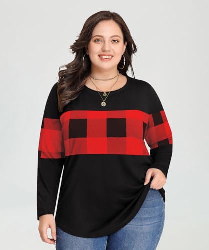 Image of CARCOS Plus Size Tops for Women Color Block Flower /Striped /Camo Crew Neck Long Sleeve Tee Shirt