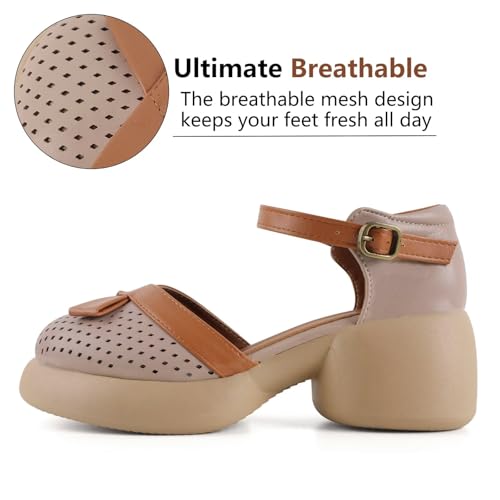 MAIITRIP Women's Elegant Platform Heel Wedge Sandals with Adjustable Buckle Ankle Straps,Closed Toe Breathable Mesh Shoes for Ladies,Summer Chunky Block Dressy Shoes for Weddings Parties Comfort2