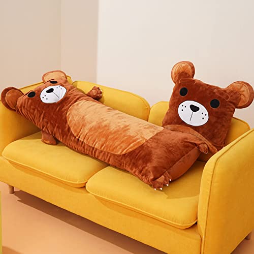 Lassupin Teddy Bear Body Pillow Case Super Soft Velvet Animal Pillowcase Brown Novelty Animal Pillowcase Long Pillow Case For Kids Adult #TOP5