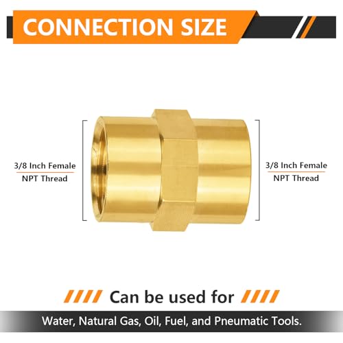 10-PCs HeSun Brass Pipe Fitting, 3/8" NPT Female x 3/8" NPT Female Hex Pipe Adapter by HeSun - Image 2
