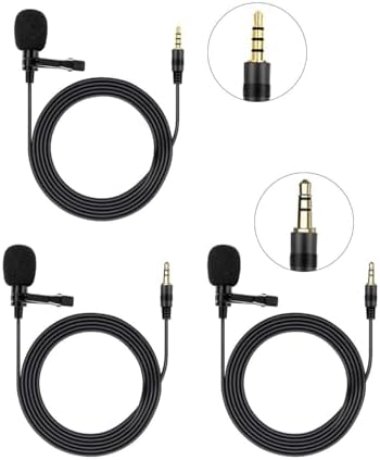 Lavalier Lapel Microphone, Portable Collar Clip Mic Compatible with iPhone Android Smartphone Amplifier Podcast PC/Laptop, Hands Free Mic Recording Mic for YouTube,Interview,Video (3 Packs)