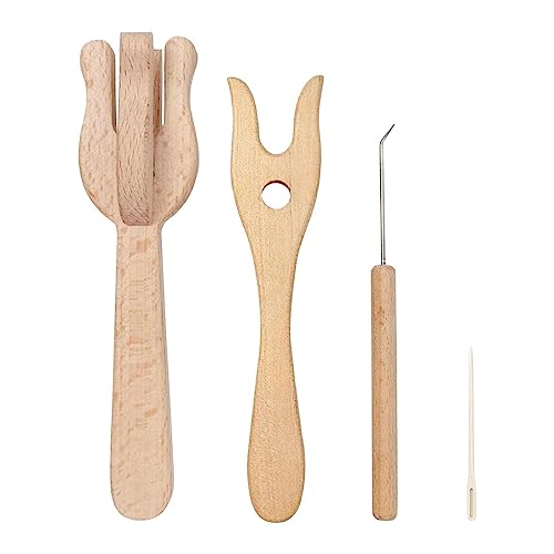 Cipliko Strickgabel - 4-teiliges Strickgabel- und Nadelset aus,Tragbares Strickgabel-Set mit großer Öhrnadel, Holzgabelflechter und Lucet-Gabel-Häkelset für die Teppichherstellung