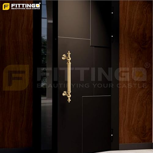 Image of Vintage Royal Main Door Handle | 12 Inch Premium Pull Push Handle for Home, Office, Hotels & Villas | Stainless Steel Gold TT Finish |Hole to Hole 300mm | 3 Years Warranty