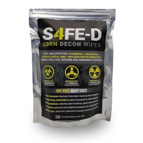 S4FE-D CBRN Decon Wipes Pouch - Ideal for all Surfaces, CBRN Safety Gear, and Firearms. Skin Safe Formula.