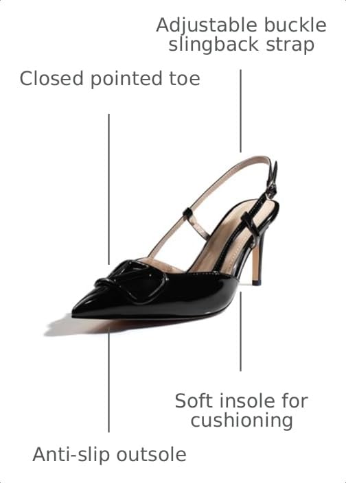 Image of Women Heeled Slingback Sandals Closed Pointed Toe Stiletto High Heels Slip-On Buckle Pumps Backless Evening Prom Party Dress Shoes 5.5-12US