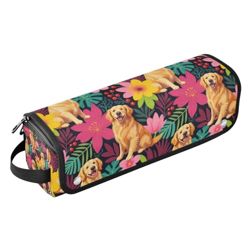 Bolsa de Viaje para Herramientas de Cabello y Alfombrilla Resistente al Calor con Cierre para Plancha, Rizador, Secador - Diseño Tropical Floral Dorado miniatura 1