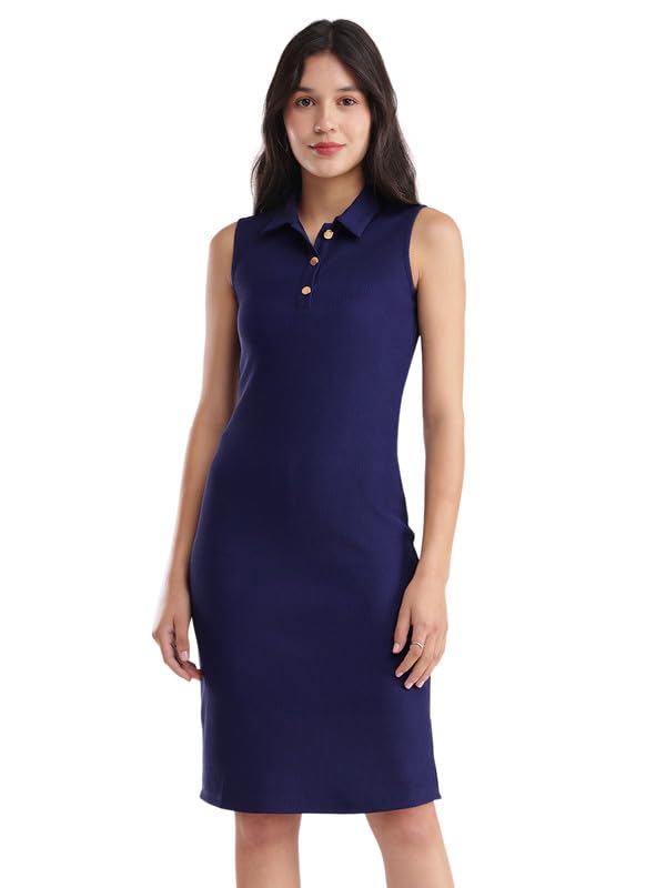 Image of FableStreet Bodycon Knitted Dress - Navy Blue