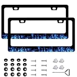 2Pcs Auto Universal Blue Flame Stainless Steel License Plate Frames 12x6 Inch for Standard Us Canada (111-blue-flame)