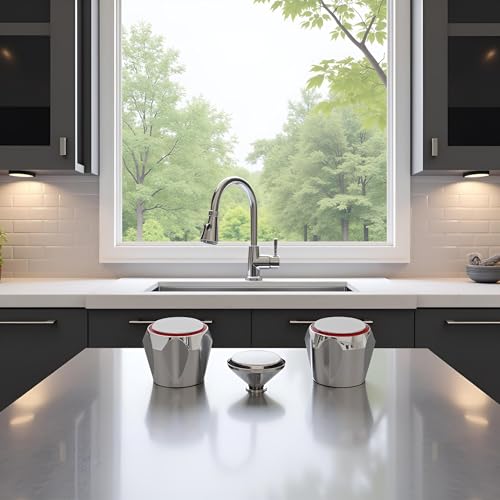 ZGLUZP Ersatz-Wasserhahngriffe, Chrom, Messing, moderner Stil, 5 cm, Heiß- und Kaltanzeige, einfache Installation, 2 Stück