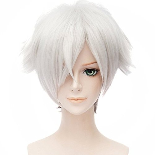 Mix Color Cosplay Wig , Decim Anime Cosplay Wig Men's Short Wigs Hair (Silvery White)
