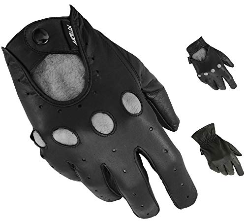 MRX Driving Gloves Button Basic Soft Outdoor Glove Goat Leather Workout Full Finger