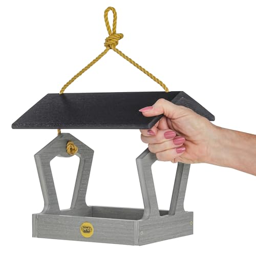 Birds Choice Modern Farmhouse Fly-Thru Bird Feeder, Driftwood – Durable Recycled Materials, w/Nylon Hanging Rope, Made in USA - Image 3