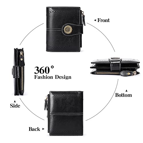 Image of SENDEFN Small Womens Wallet Leather Bifold Card Holder RFID Blocking with Zipper Coin Pocket