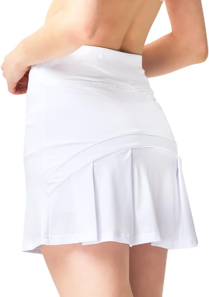 Danzcue Women's Pleated Tennis Skirt with Shorts Pocket, Athletic High Waisted Golf Running Skorts Skirts