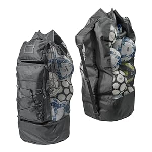 Fitdom Heavy Duty XL Soccer Mesh Equipment Ball Bag w/Adjustable Shoulder Strap Design for Coach. 2 Front Pockets for Sporting Accessories. Best for All Outdoor & Water Gears