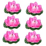 OUNONA Flores Artificiales Flotantes para Decoración de Estanques 6 Piezas de Loto Artificial Semiabierto de 10 CM Color Rosa Intenso Accesorios Hermosos para Jardín y Acuarios