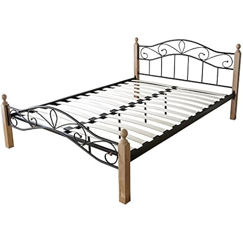 Homestyle4u 1344, Metallbett 140 x 200 Mit Lattenrost, Bettgestell Metall Cover