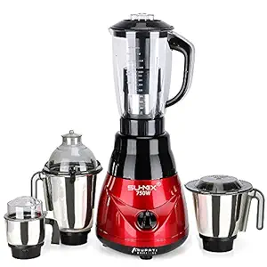 Su-mix Kiaa Hi-Tech 750W Mixer Grinder with 3 SStainless Steel Jars and 1 Juicer Jar (1 Wet Jar, 1 Dry Jar and 1 Chutney Jar), Black-RED.Make in India(ISI Certified)