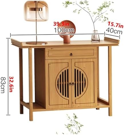 Buddhist Altar Table with Storage, 120cm Meditation Shrine for Prayer & Worship, Chinese Pedestal Offering Cabinet, Personal Spiritual Shrine for Divination & Rituals (Natural Finish)