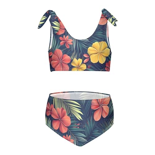 Tropical Palm Leaves Hawaiian Flowers Girls Bikini Sets 2 Piece Swimsuits Bathing Suit Swimwear
