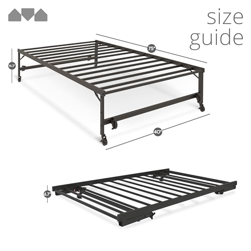 image for Milliard Roll-Out Trundle Bed with Wheels, Modern Black Frame, Trundle
