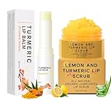 Freeorr Turmeric Lip Treatment Kit for Dark Lips, Lip Scrub&Lip Balm for Smokers, Lip Exfoliator Scrub for Hydration Chapped and Cracked Peel Lips