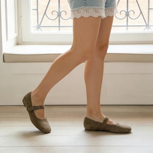 Image of Rihero Mesh Ballet Flats for Women Square Toe Mary Jane Flats Comfortable Casual Ballerina Shoes